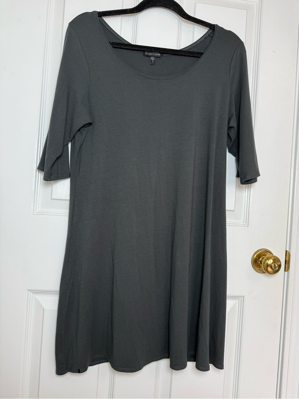 Eileen Fisher Gray Knit Tunic with Back Twist - Picture 2 of 10